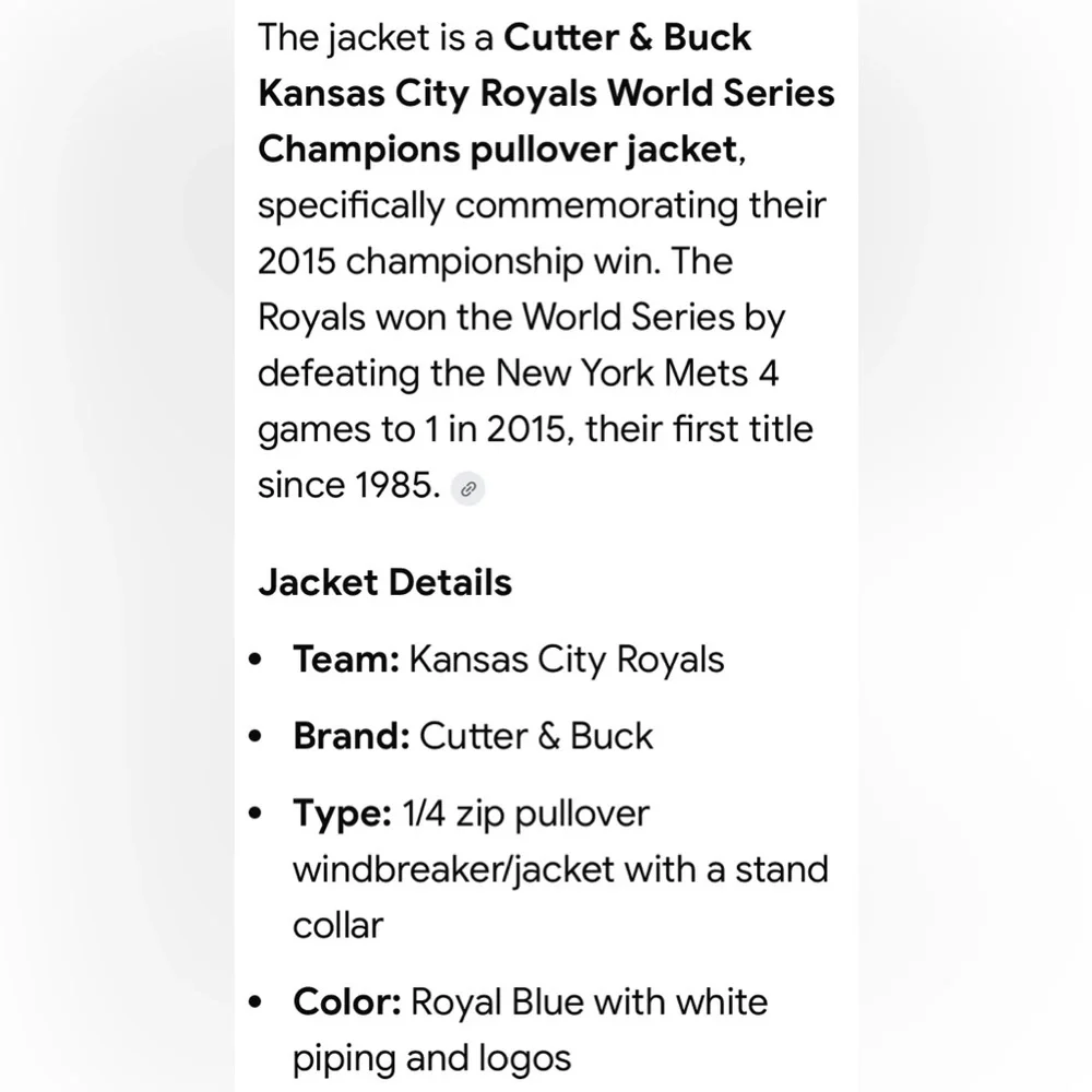 Vintage MLB Championship Jacket Kansas City 2015 Sports Memorabilia Collectible